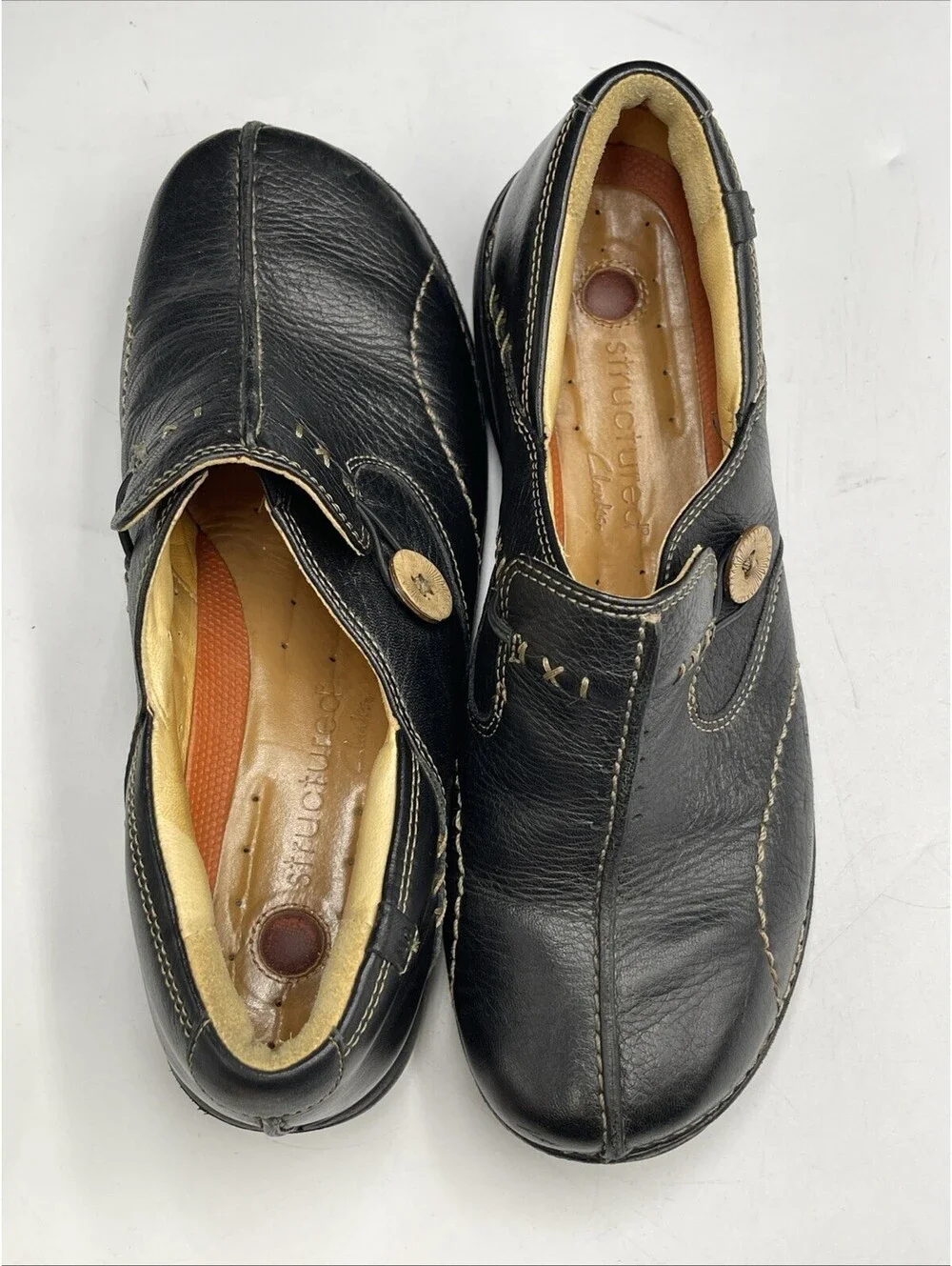 Clarks Un Loop Unstructured Loafers Womens Size 8M Black Leather Comfort Shoes